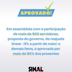 Servidores aprovam proposta de reajuste de 9%