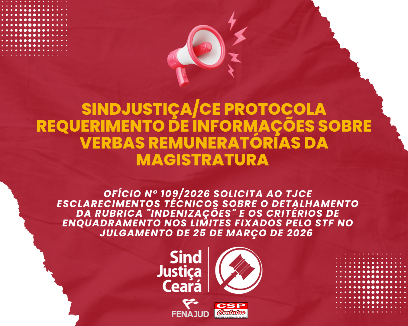 Sindjustiça/CE protocola requerimento de informações sobre verbas remuneratórias da magistratura