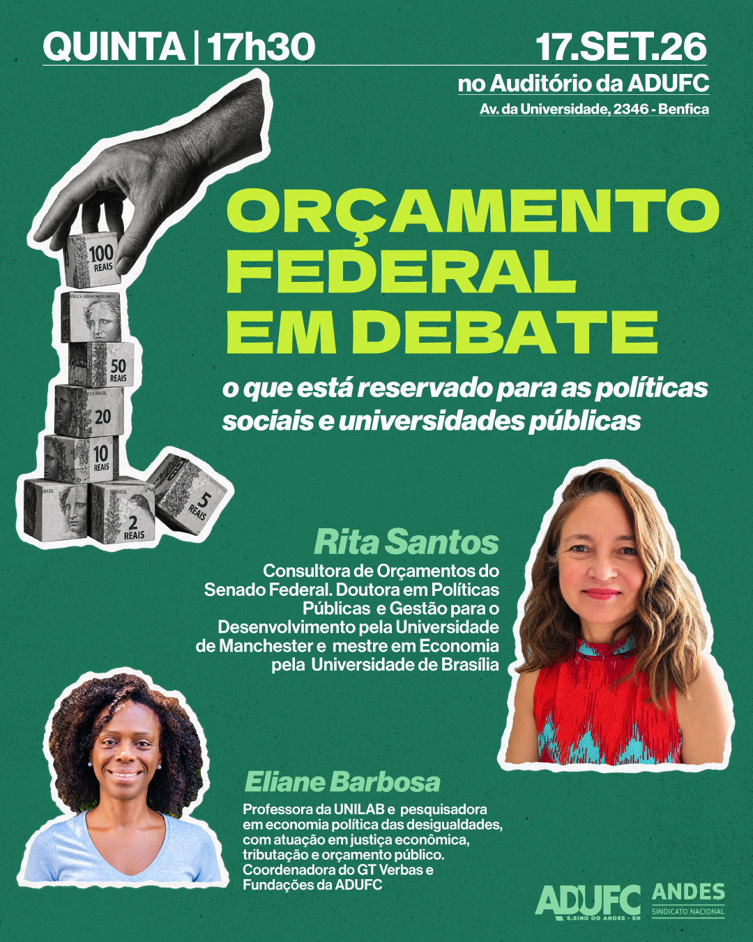DEBATE — ADUFC promove seminário sobre o Orçamento Federal e o financiamento das universidades públicas na quinta-feira (17)